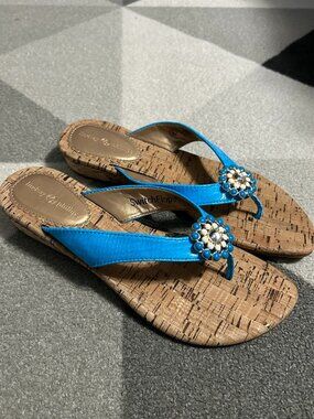 Lindsay Phillips Gwen Cork Faux Leather Gem Sandals Flip Flops Women's Size 9